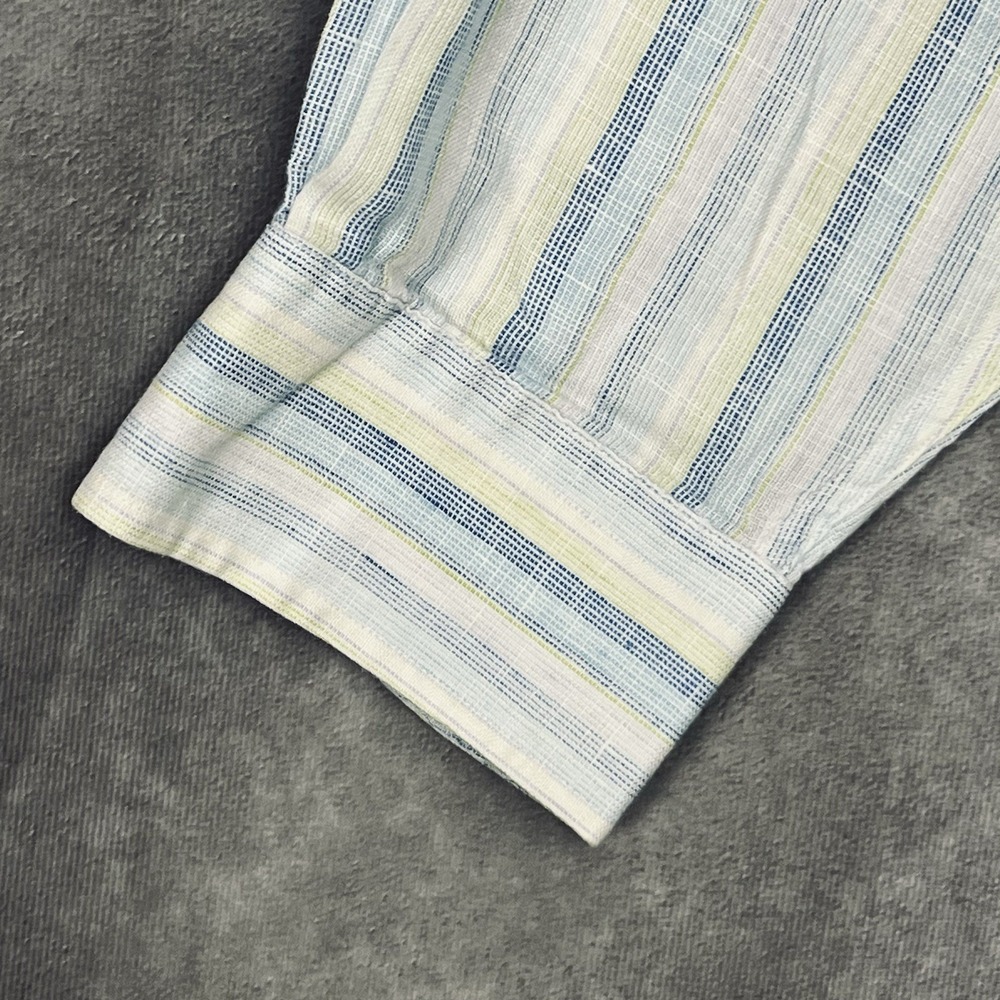 Henry Jacobson Men's XL 100% Linen Long Sleeve Blue Striped Shirt Light Cool - Picture 6 of 9
